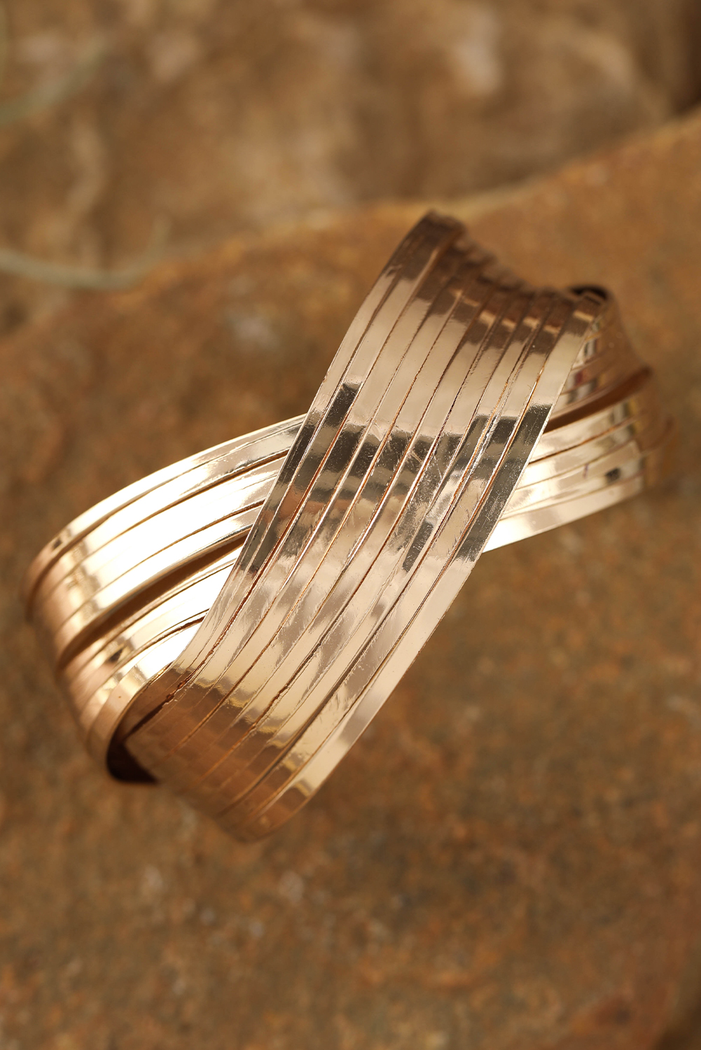 Gold Textured Crossover Metal Cuff Bracelet - loveforevers