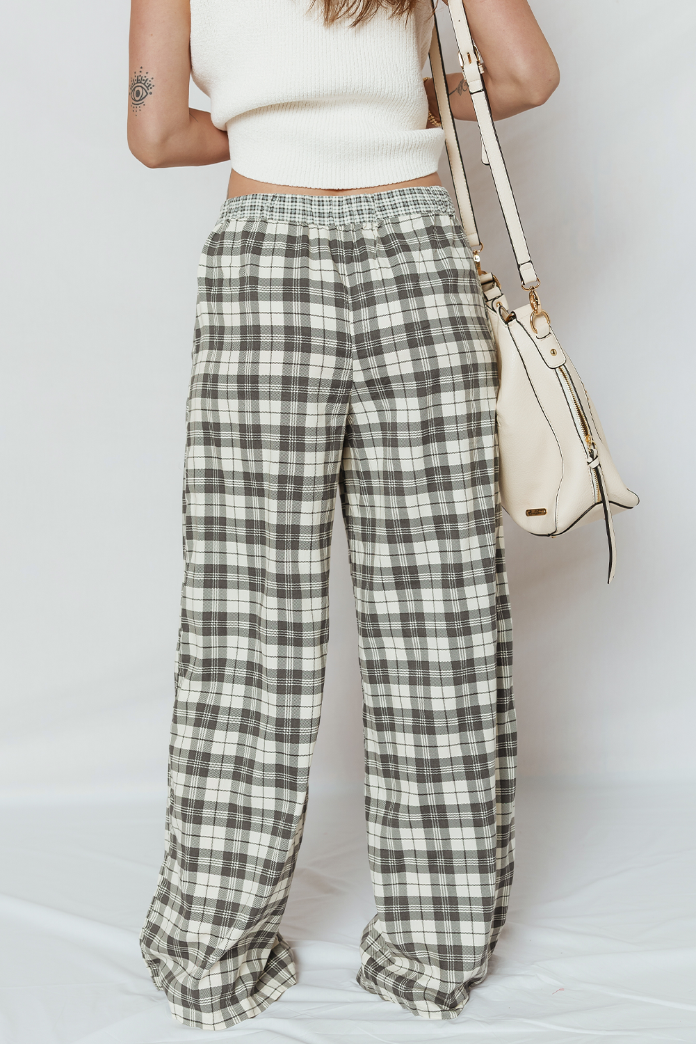 Gray Plaid Wide Leg Casual Pants - loveforevers