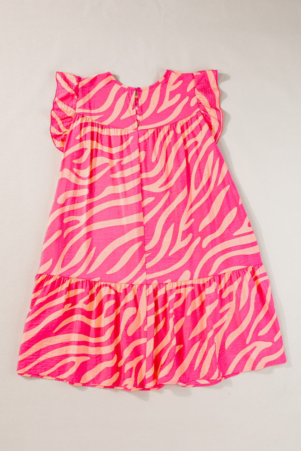 Pink Zebra Stripe Printed Ruffle Trim Pocketed Dress - loveforevers