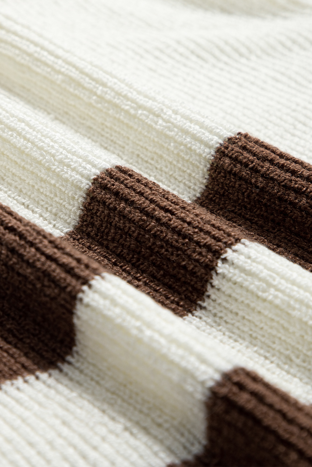 Brown Striped Accent Notched V Neck Cropped Sweater T Shirt - loveforevers