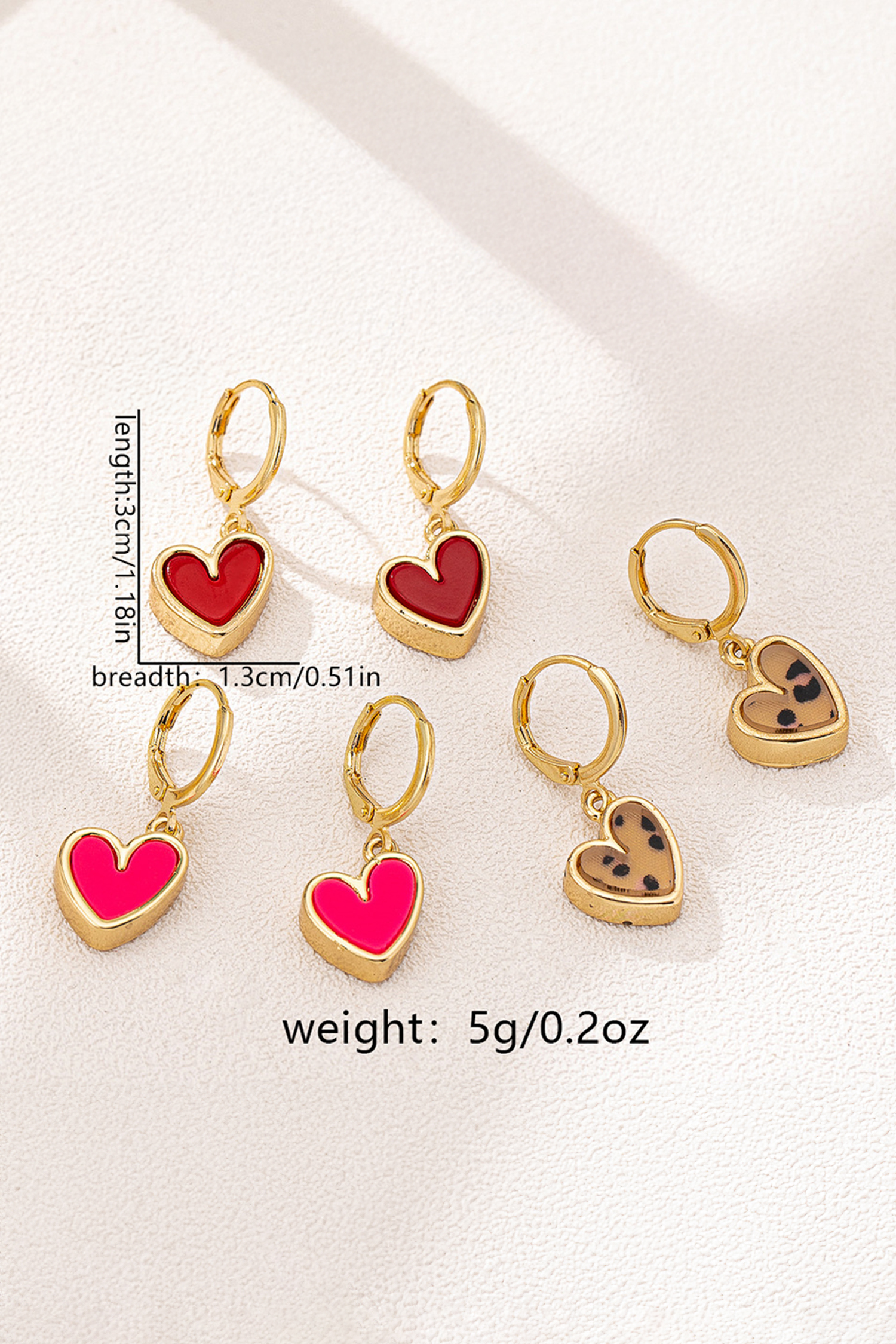 Gold Retro Hoop 3 Pairs Heart Shape Dangle Earrings - loveforevers