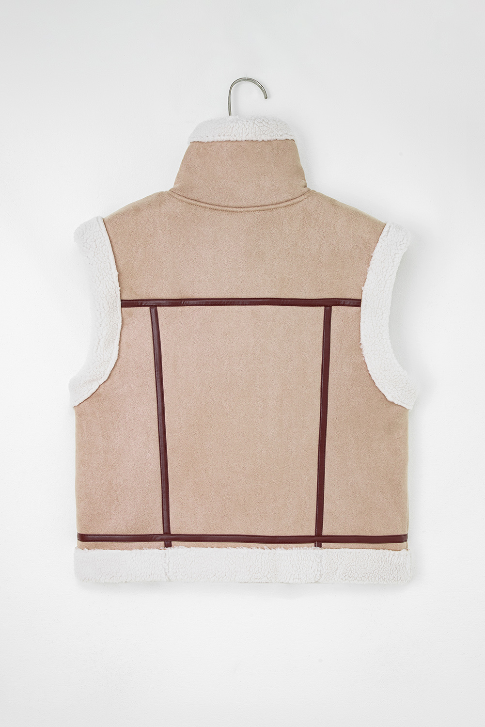 Dark Khaki Sherpa Lined Faux Suede Lapel Collar Vest - loveforevers