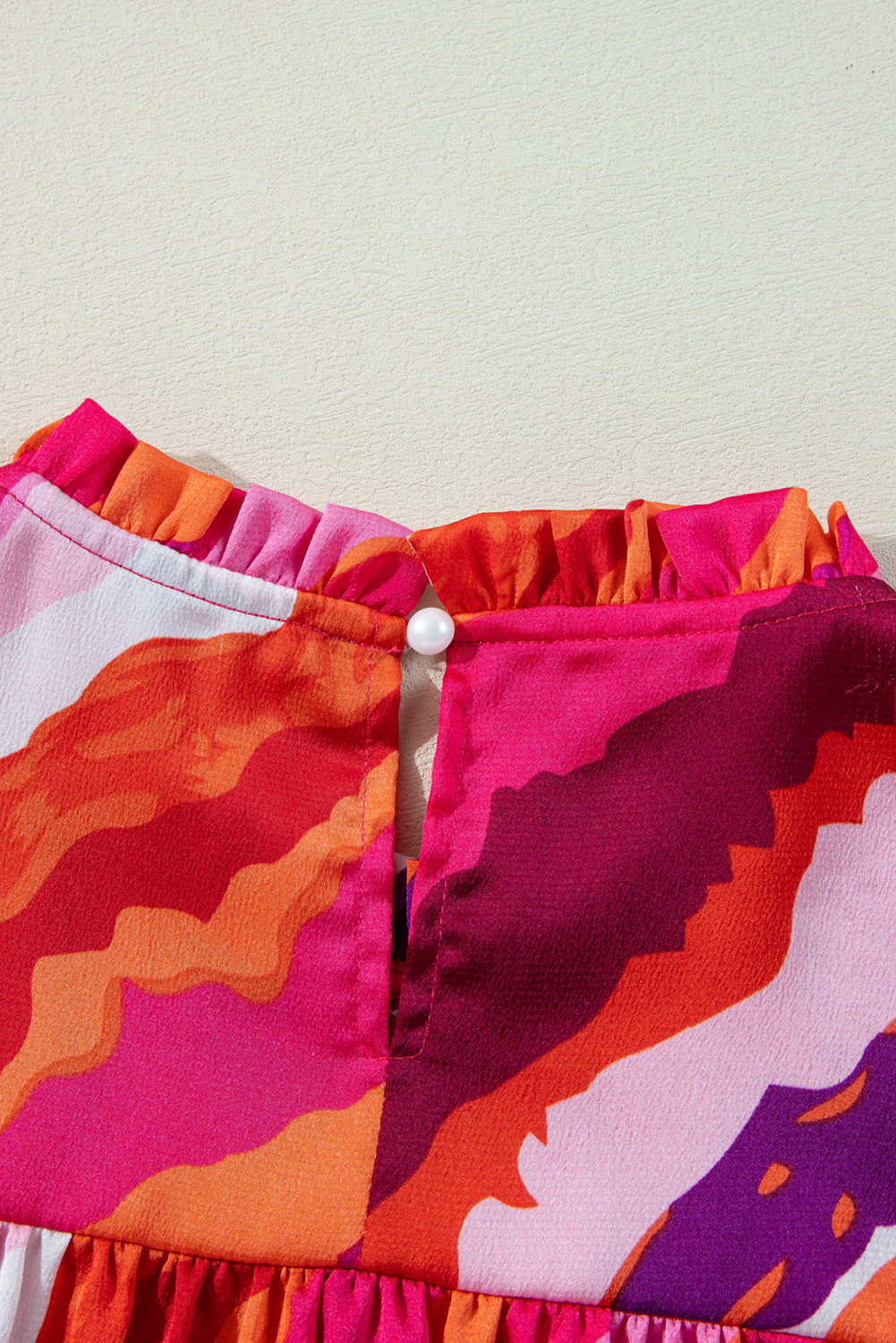 Rose Abstract Print Shirred Yoke Ruffled Blouse - loveforevers