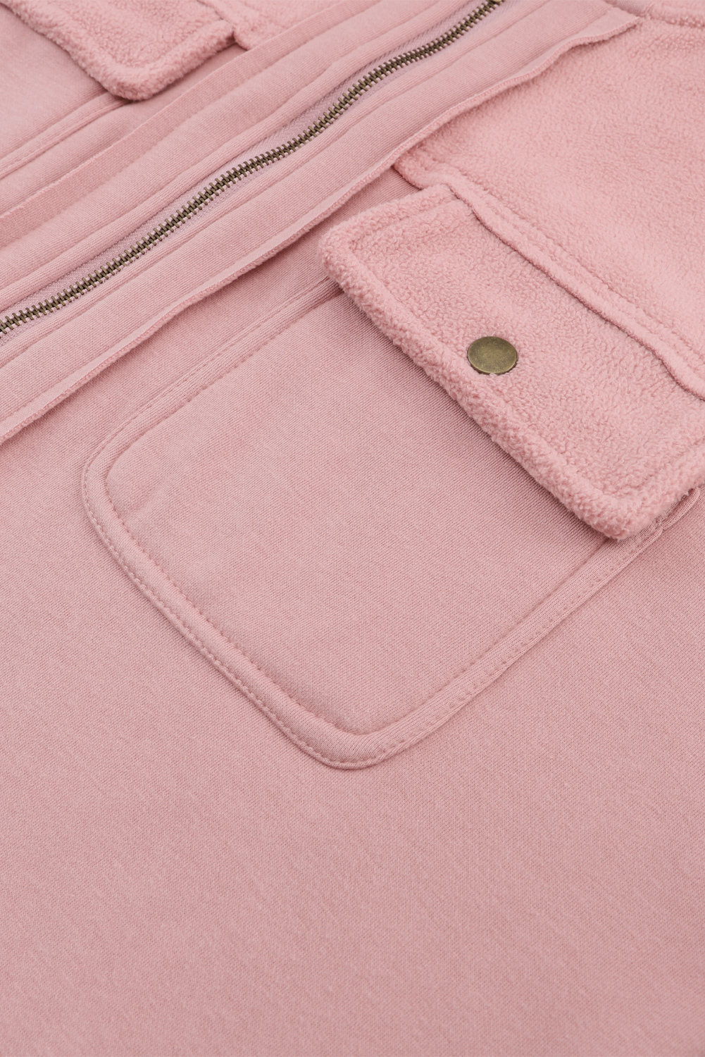 Pink Flap Pocket Drawstring Hood Zip Up Jacket - loveforevers