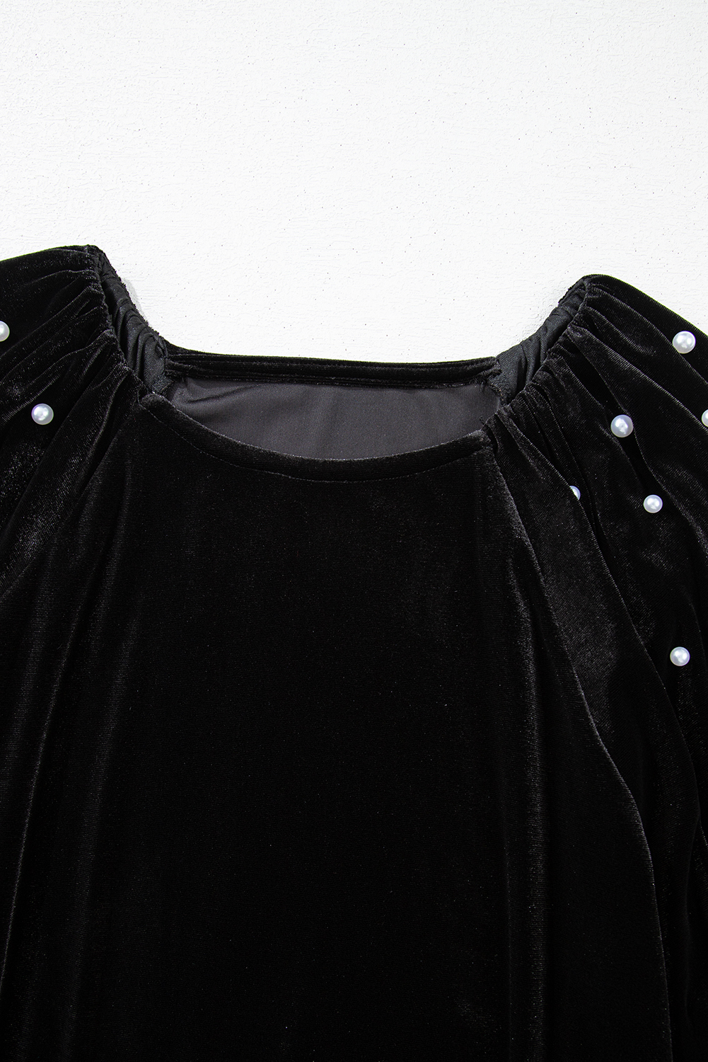 Black Pearl Beaded Half Sleeve Velvet Top - loveforevers