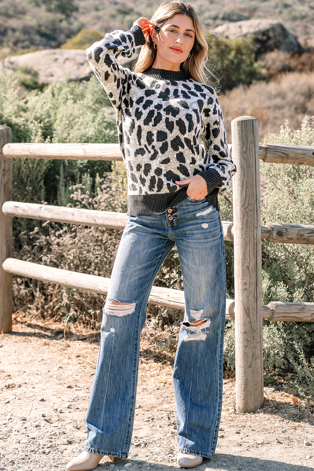 Carbon Grey Leopard Drop Shoulder Baggy Sweater - loveforevers