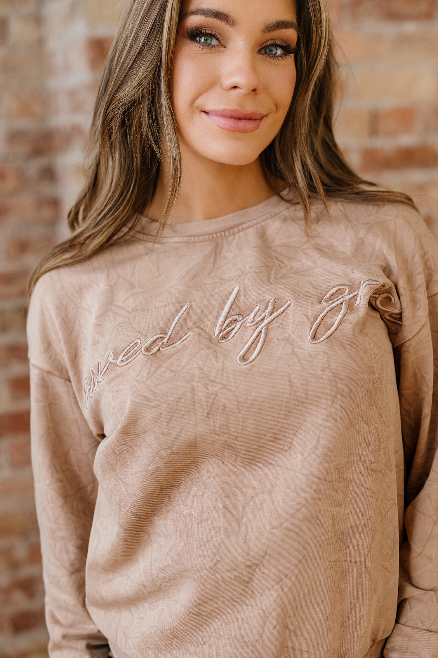 DUNE saved by grace Letter Embroidery Mineral Wash Loose Sweatshirt - loveforevers