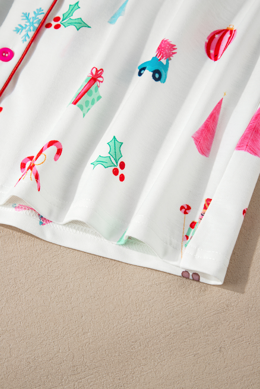 White Christmas Print Lapel Shirt and Pants Sleepwear - loveforevers