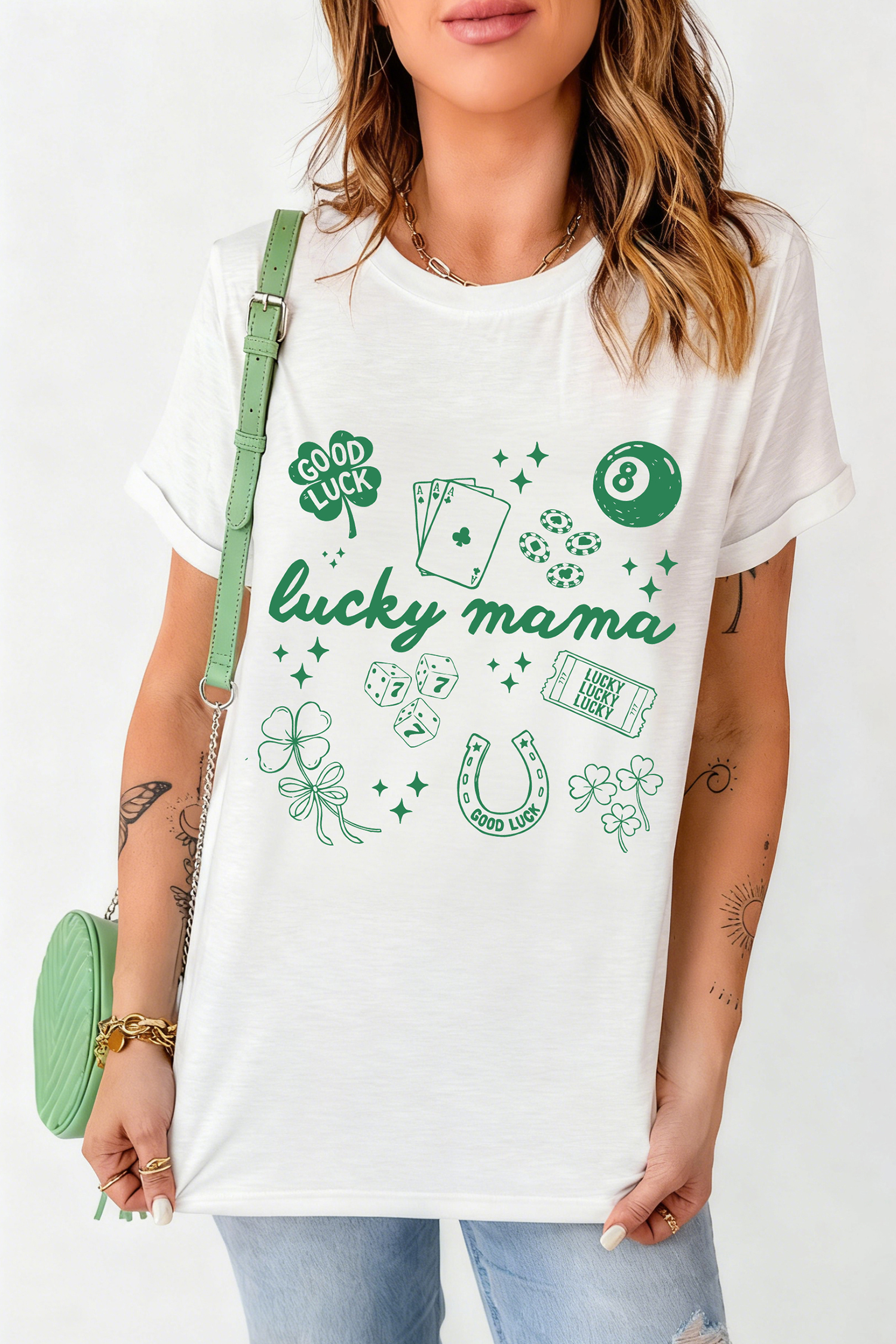 White lucky mama Playful Graphic Tee - loveforevers