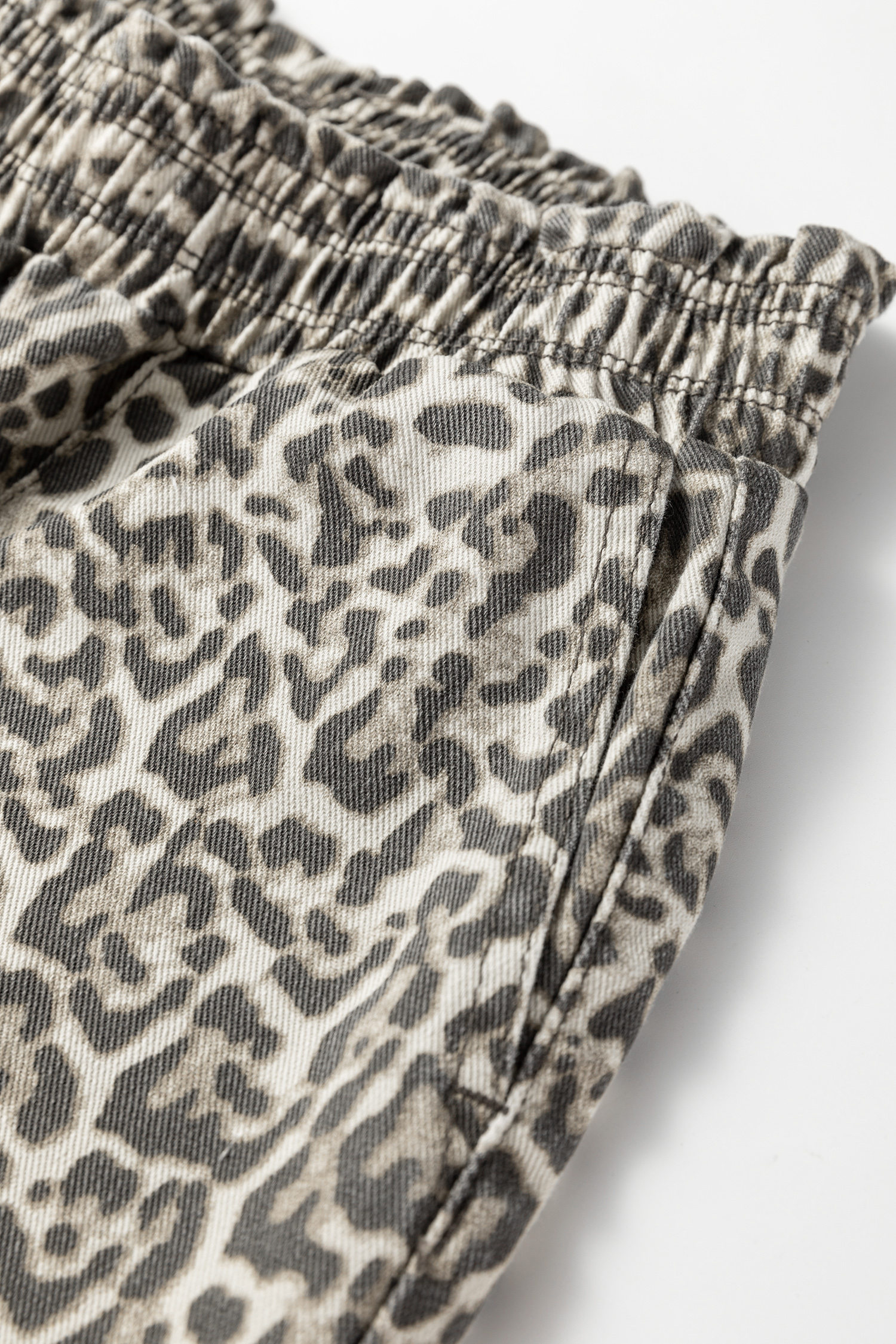 Brown Leopard Print Raw Hem Elastic Waist Loose Pull On Jeans - loveforevers