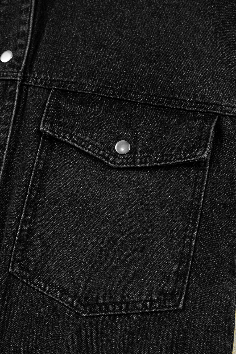 Black Big Chest Pocket Drop Shoulder Hooded Denim Jacket - loveforevers