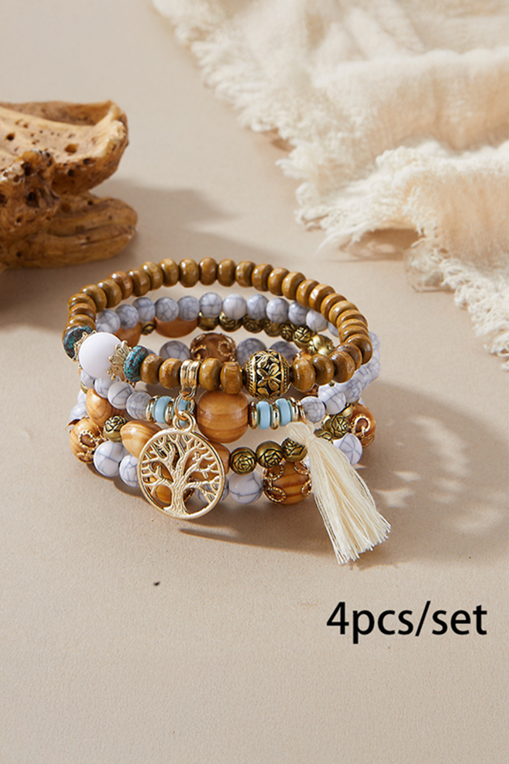 Thai Curry Boho Tassel Beaded Multi Layer Bracelet Set - loveforevers