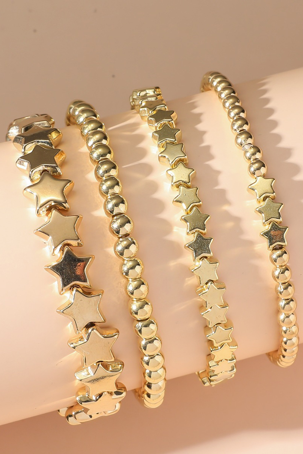 Gold Star Beaded Plated Alloy 4pcs Bracelet Set - loveforevers