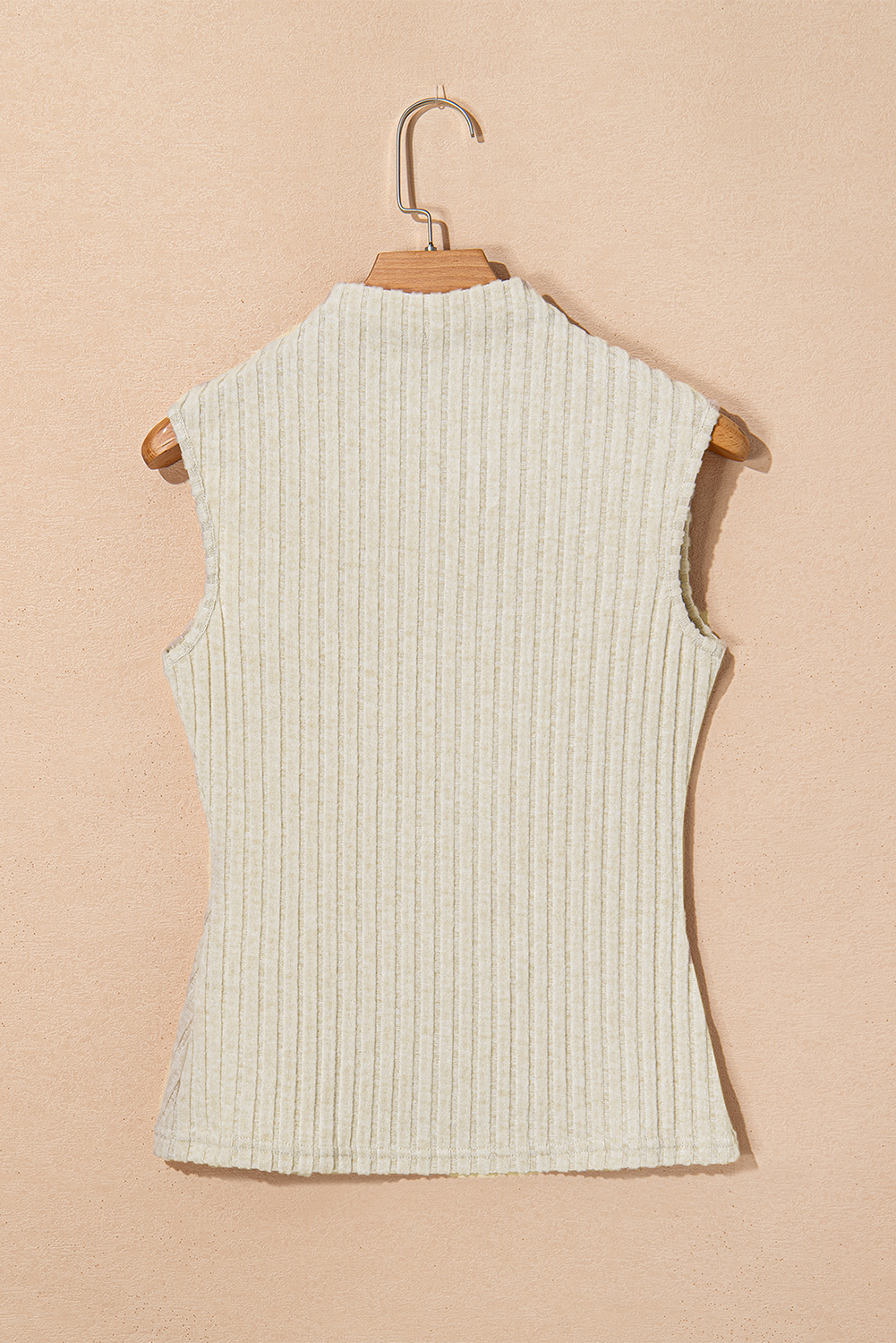 Apricot Ribbed Knit Mock Neck Tank Top - loveforevers