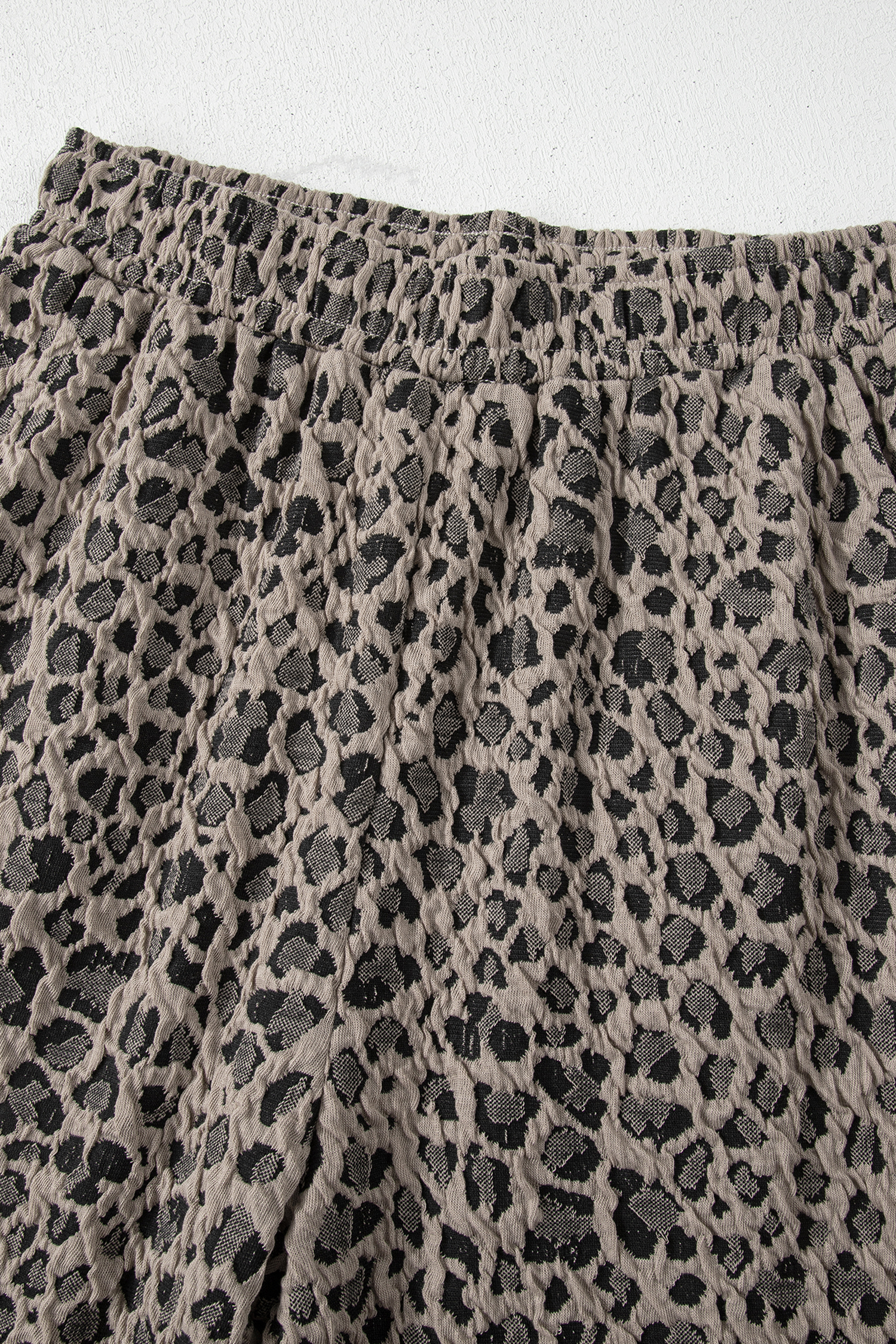 Khaki Jacquard Leopard Half Sleeve Jumper Wide Leg Pant Set - loveforevers