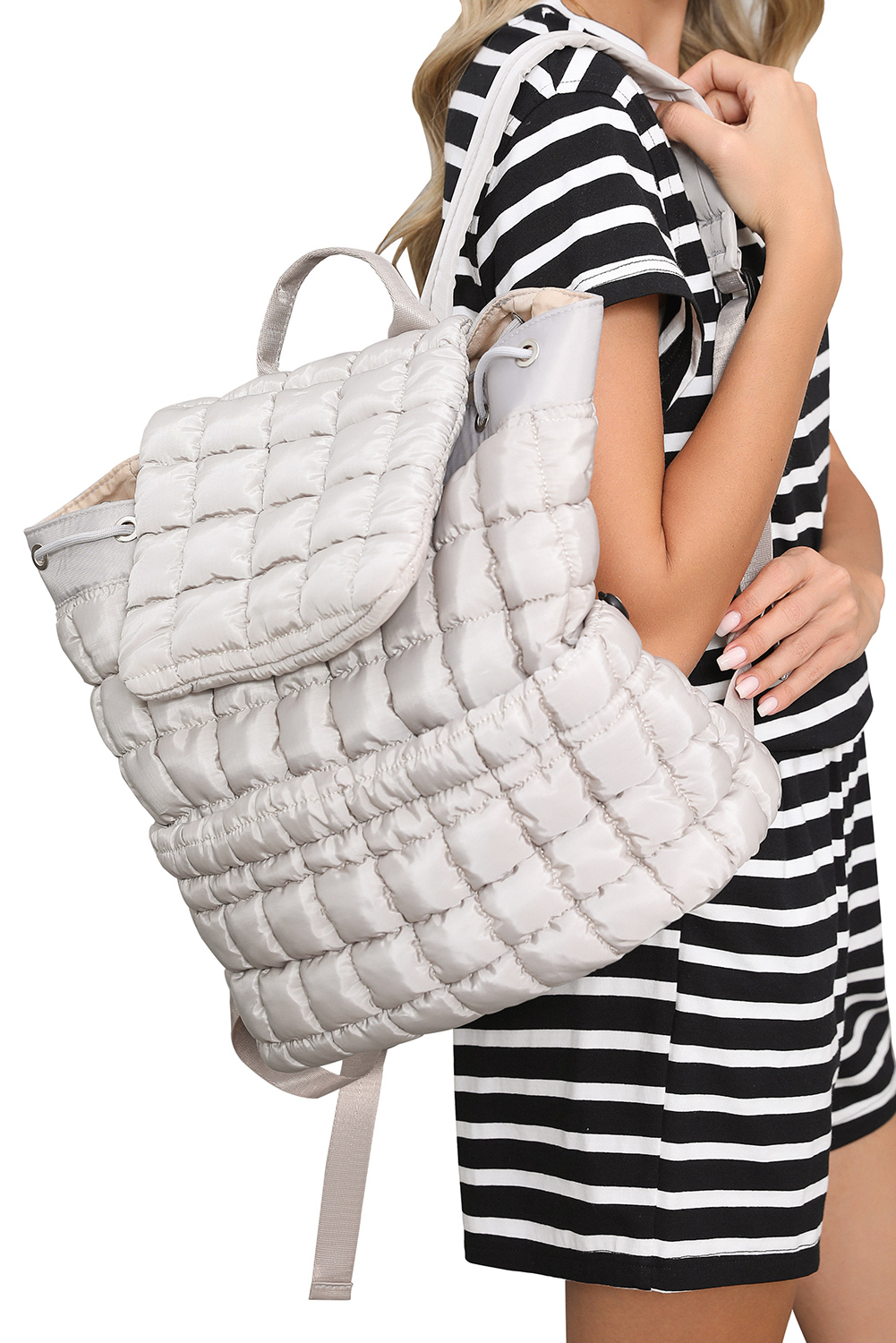 Black Solid Flapped Quilted Puffer Backpack - loveforevers