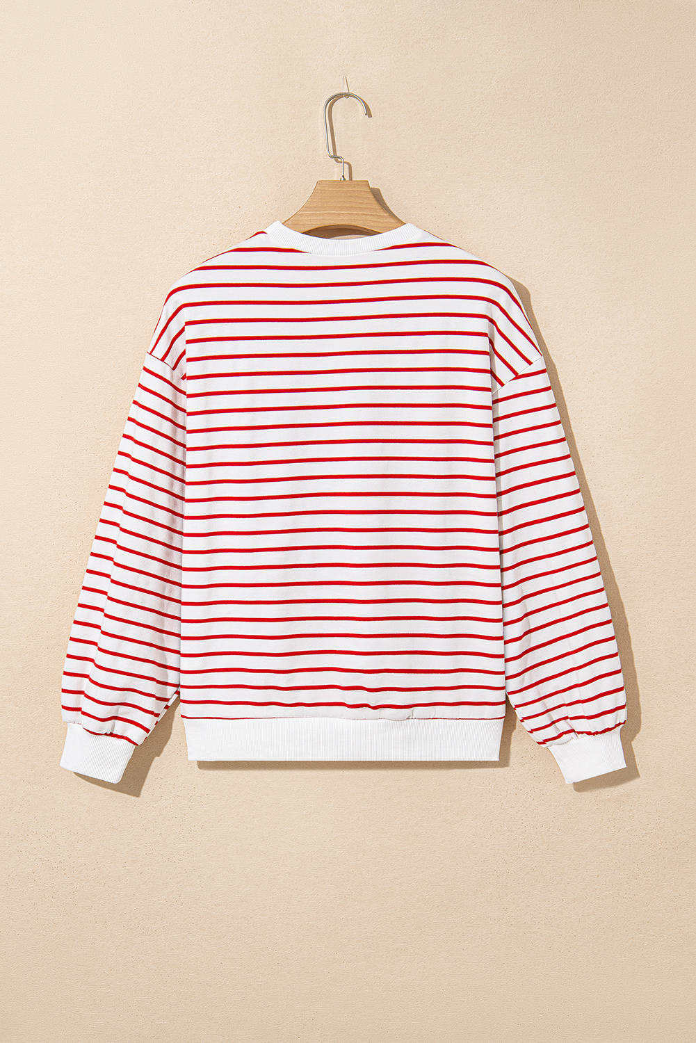 Burgundy Striped Long Sleeve Round Neck Loose Top - loveforevers