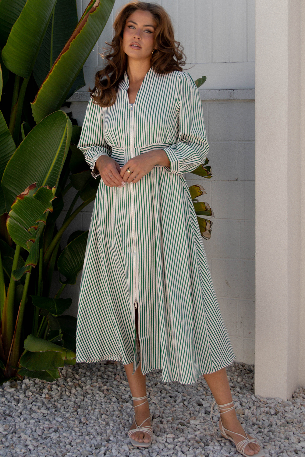 Coffee Plaid Print Full Zipper Cinched Waist Fit Flare Sleeveless Maxi Dress - loveforevers