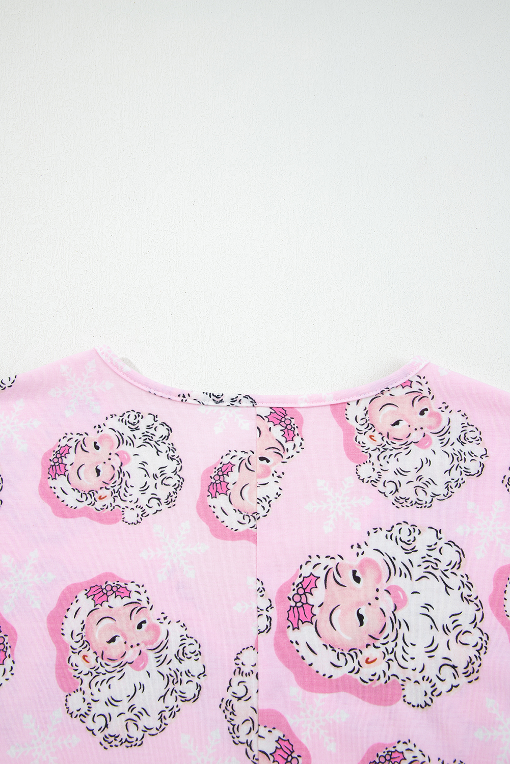Pink Santa Claus Print V Neck Tee Drawstring Pants 2pcs Lounge Set - loveforevers