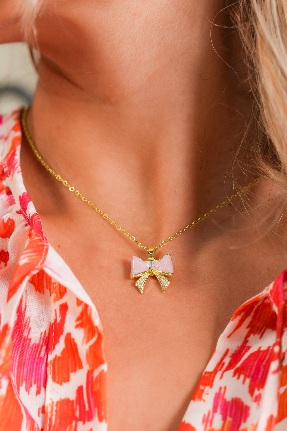 Gold Bow Knot Rhinestone Plated Choker Necklace - loveforevers