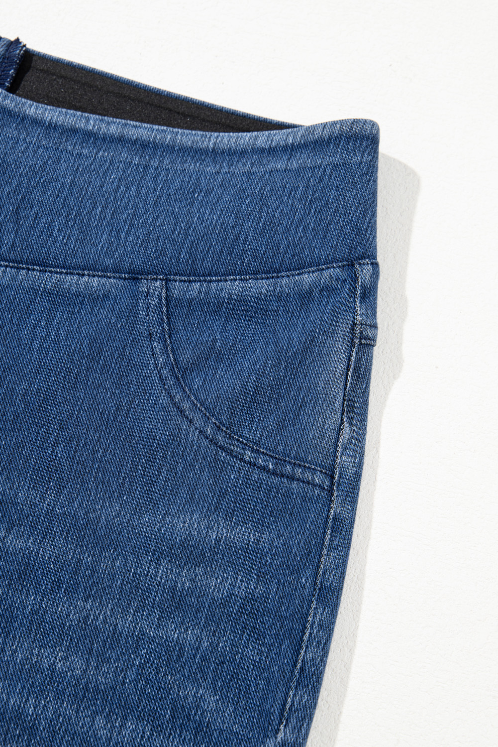 Navy Blue Skinny Elastic Waist Ankle Length Mid Waist Jeggings with Pockets - loveforevers