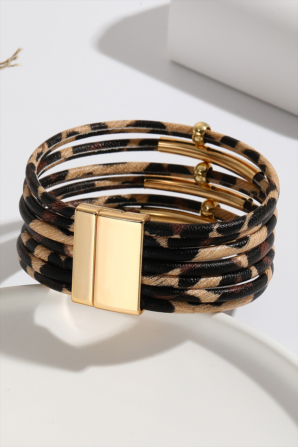 Brown Multi-layer Leopard Beaded Magnet Buckle Bracelet - loveforevers