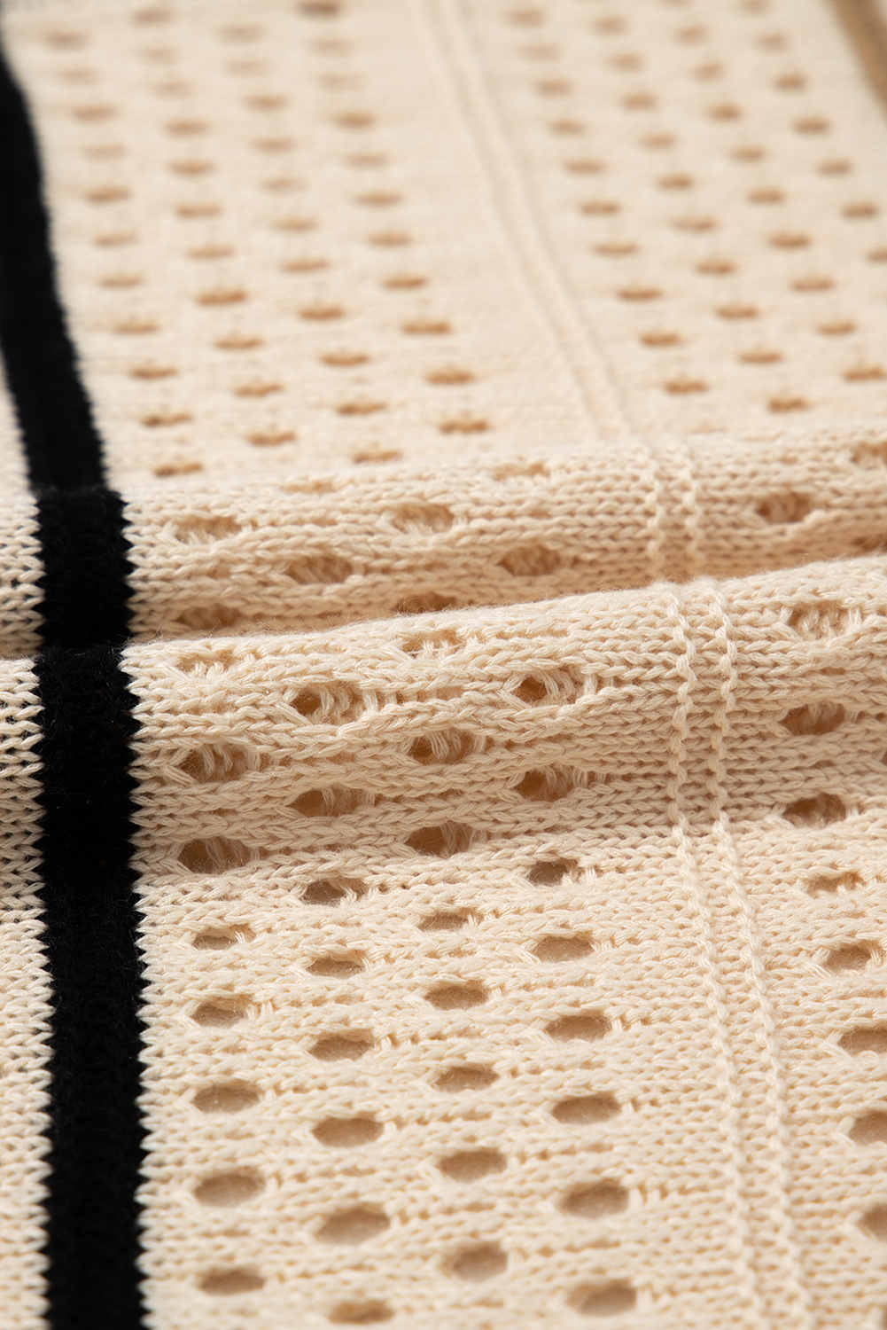 Apricot Beach Eyelet Crochet Knit Striped Detail Polo Tee Dress - loveforevers