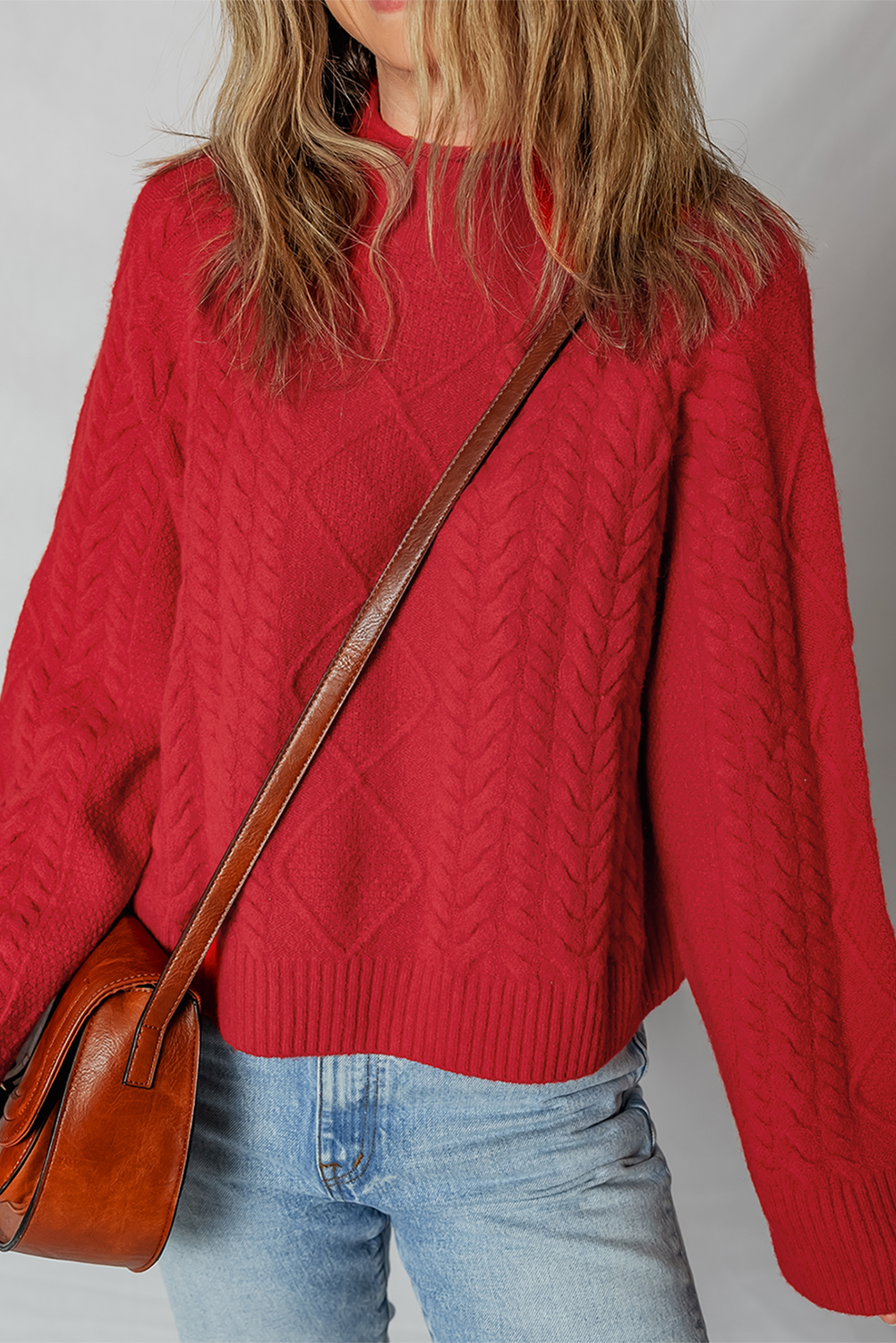 Fiery Red Cable Knit Baggy Sweater - loveforevers