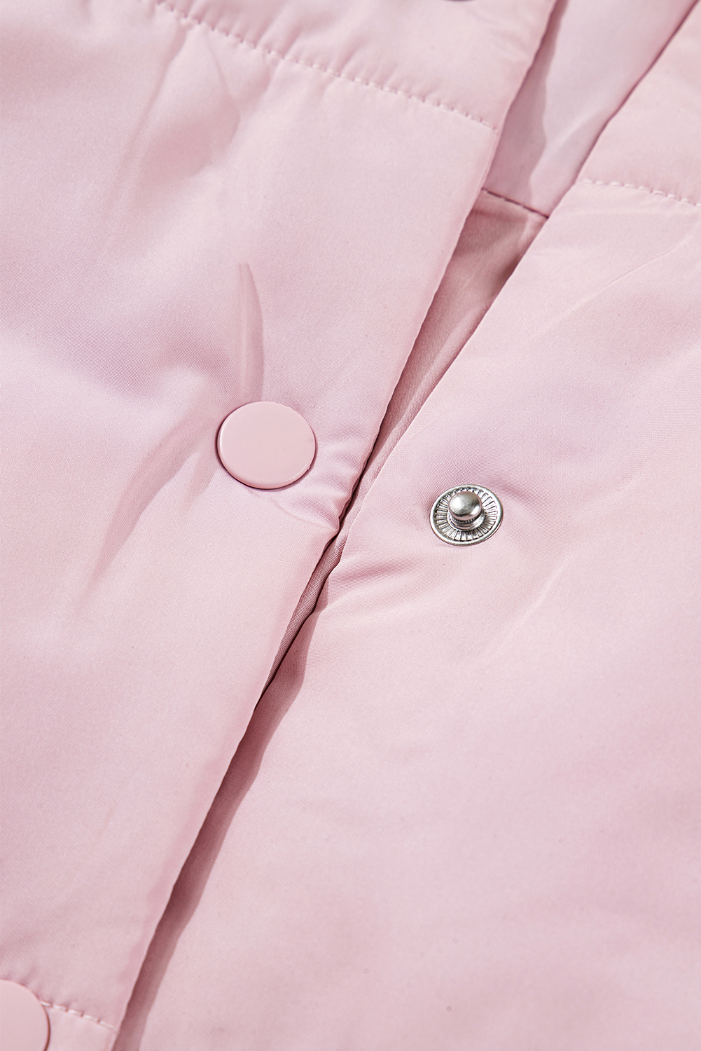 Pink Stand Neck Flutter Sleeve Snap Button Puffer Vest - loveforevers