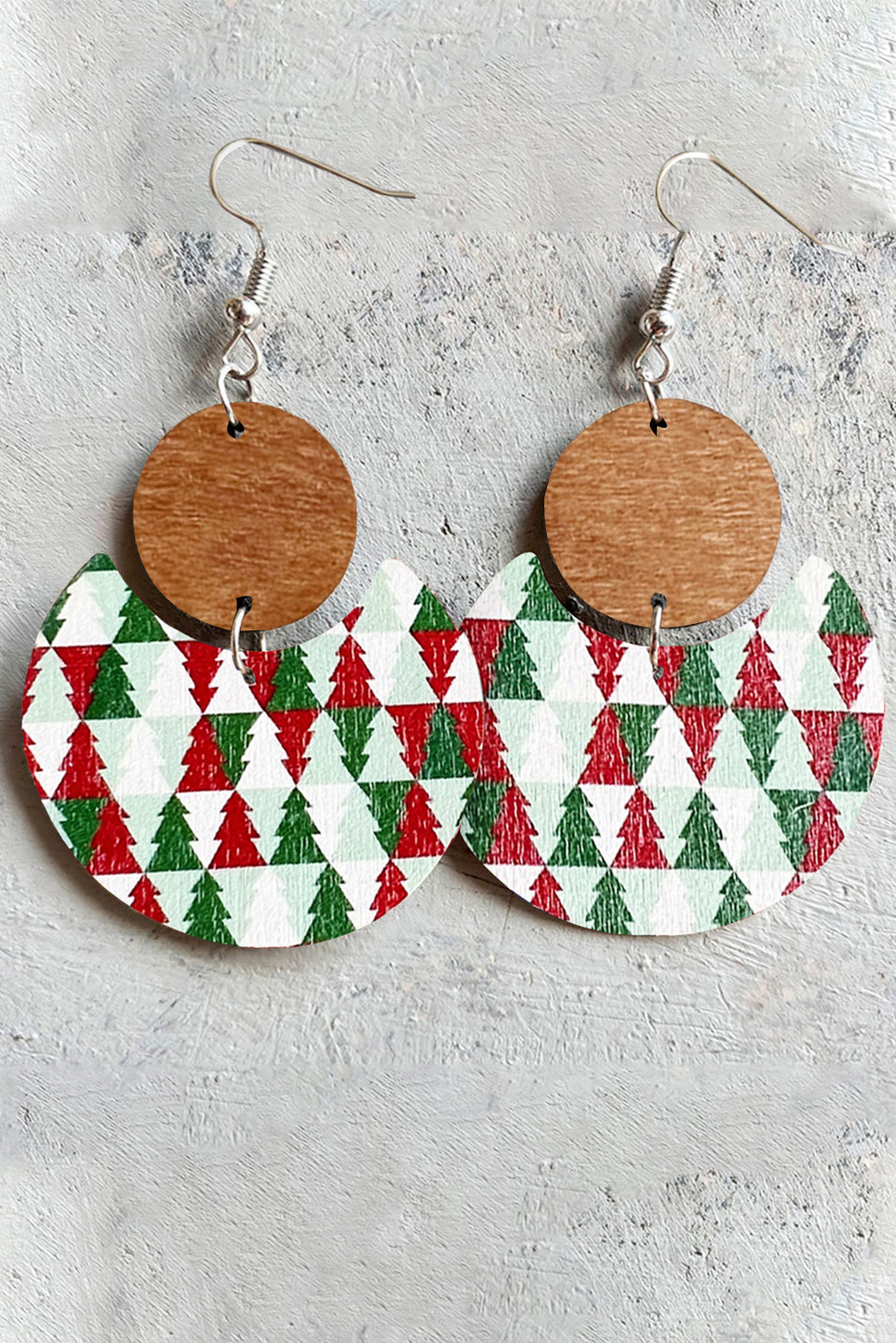 Red Shade Of Leopard Plaid Christmas Tree Earrings - loveforevers
