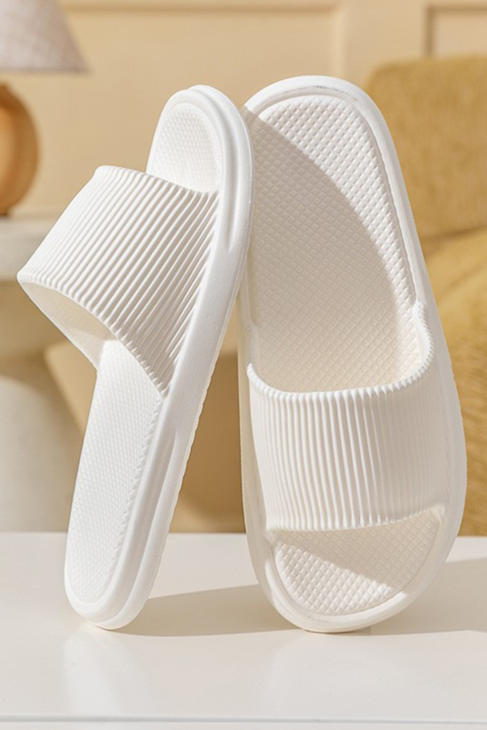 White Textured Thick Sole Soft EVA Home Slippers - loveforevers