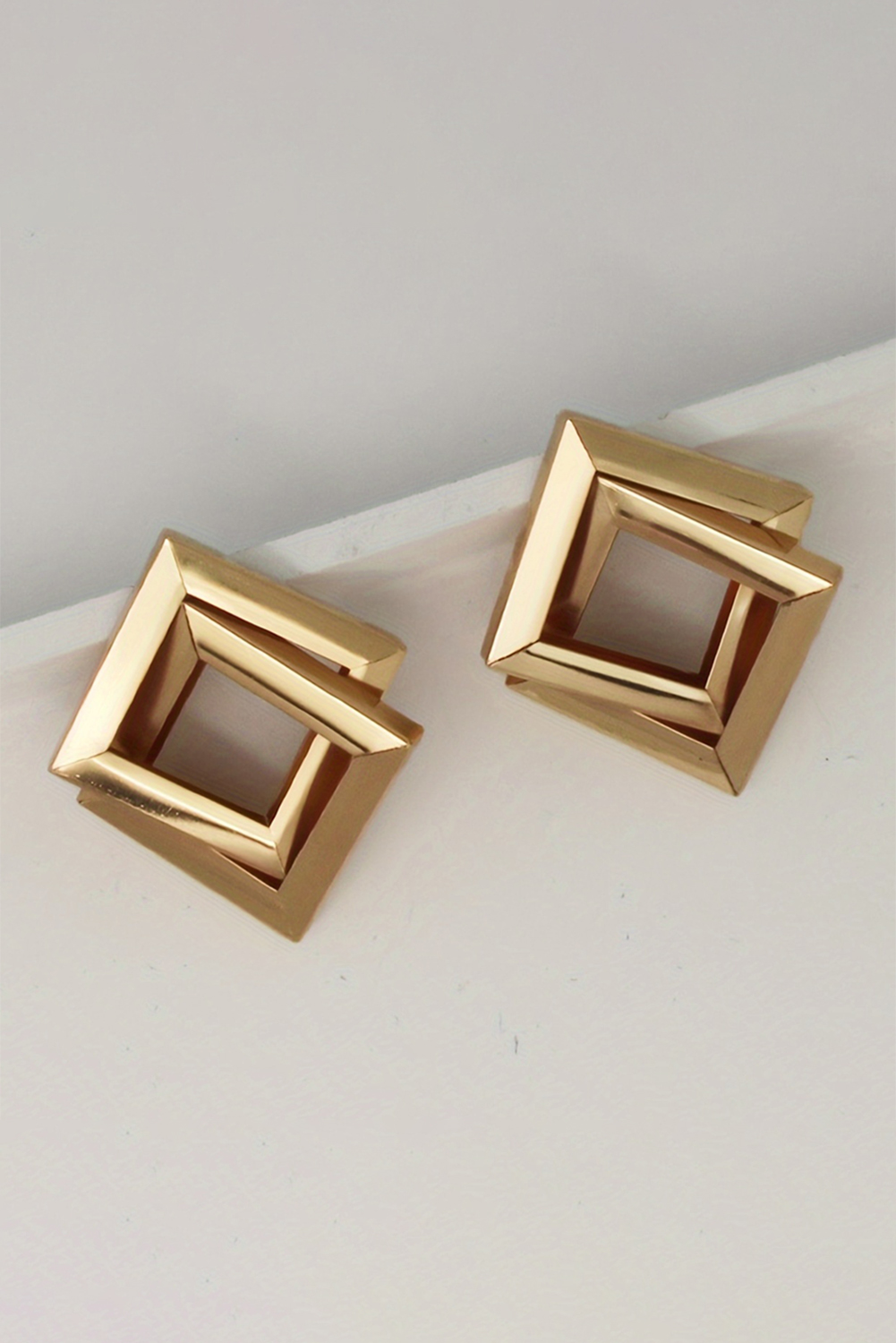 Gold Plated Double Square Geometry Studded Earrings - loveforevers