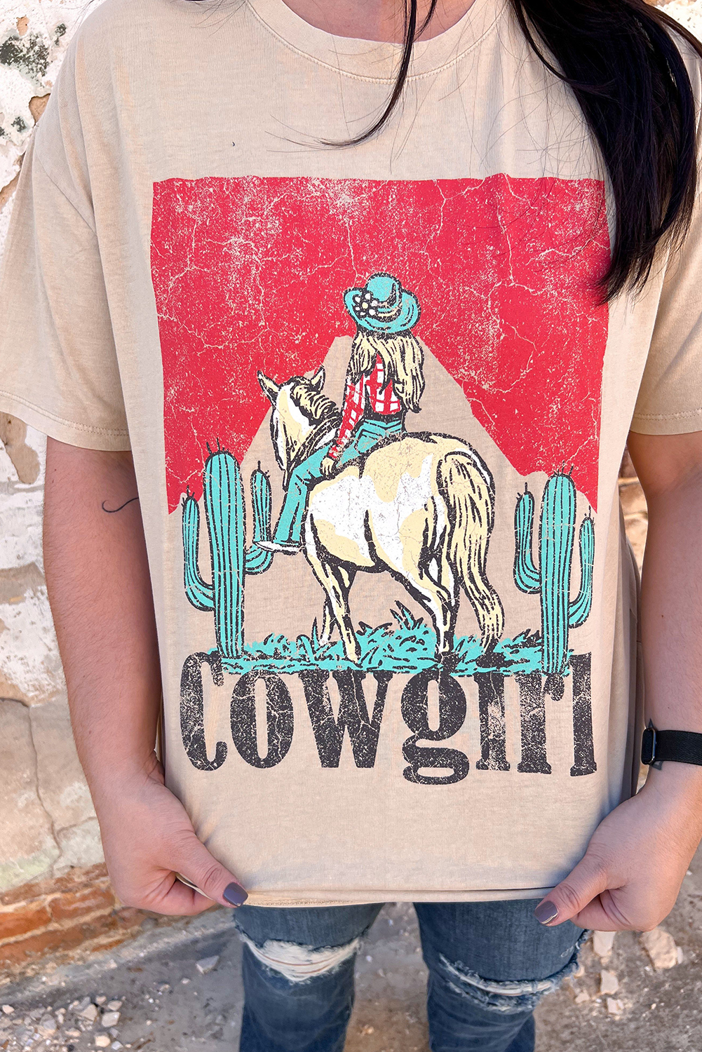 Khaki Cowgirl Rodeo Graphic Western Fashion Tee - loveforevers