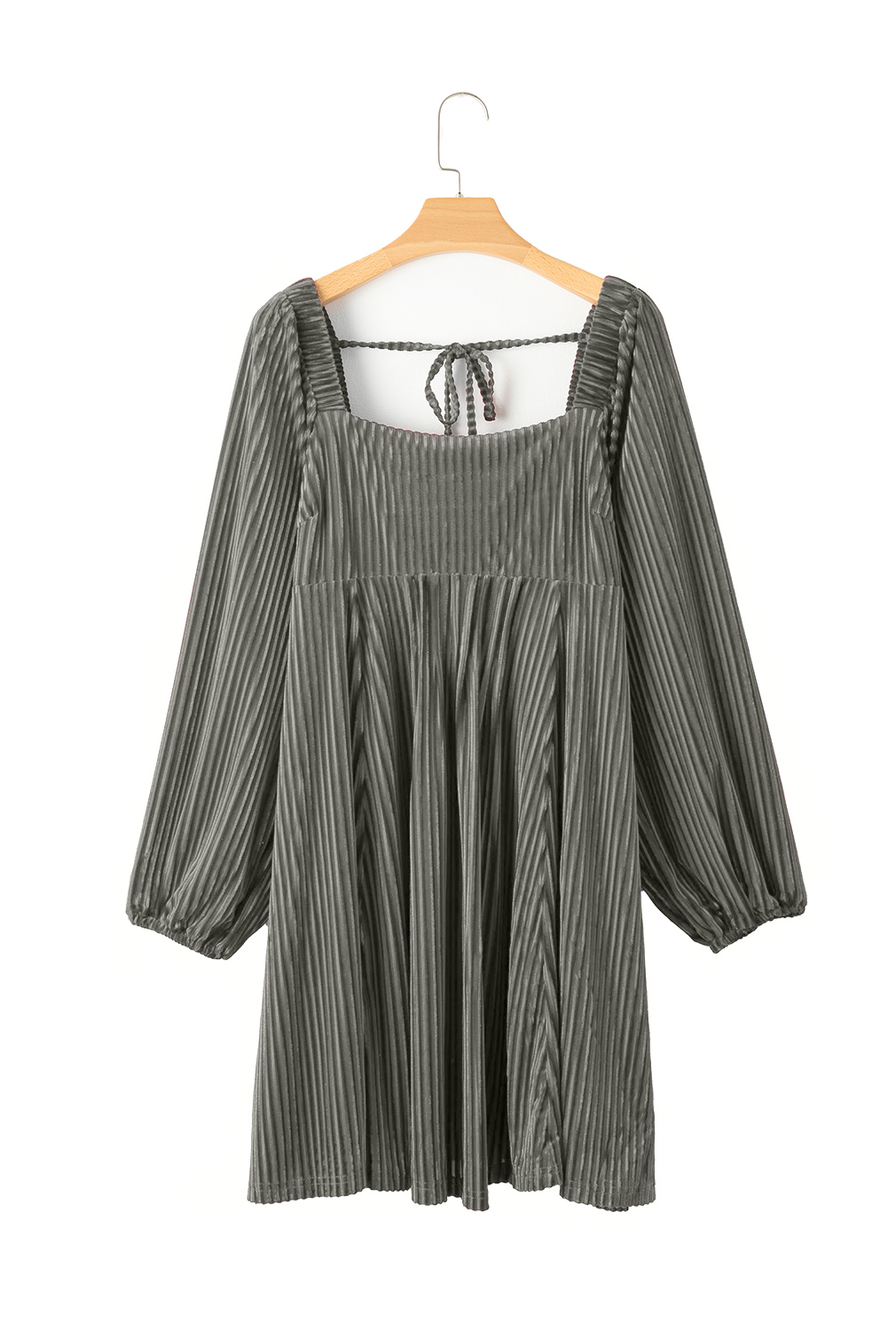 Gray Tie Back Square Neck Velvet Babydoll Dress - loveforevers