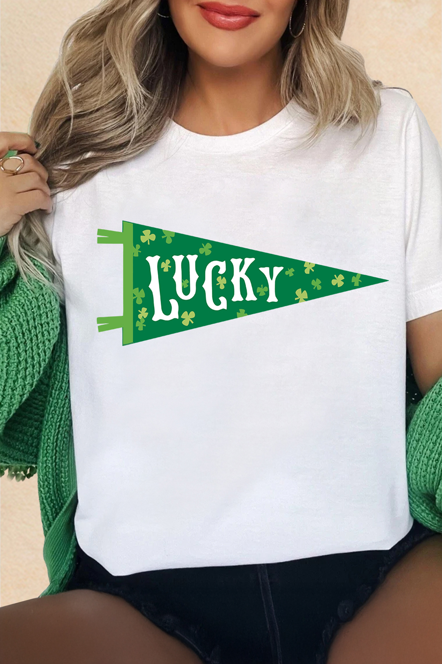 White LUCKY Clover Pennant St Patricks Day T Shirt - loveforevers