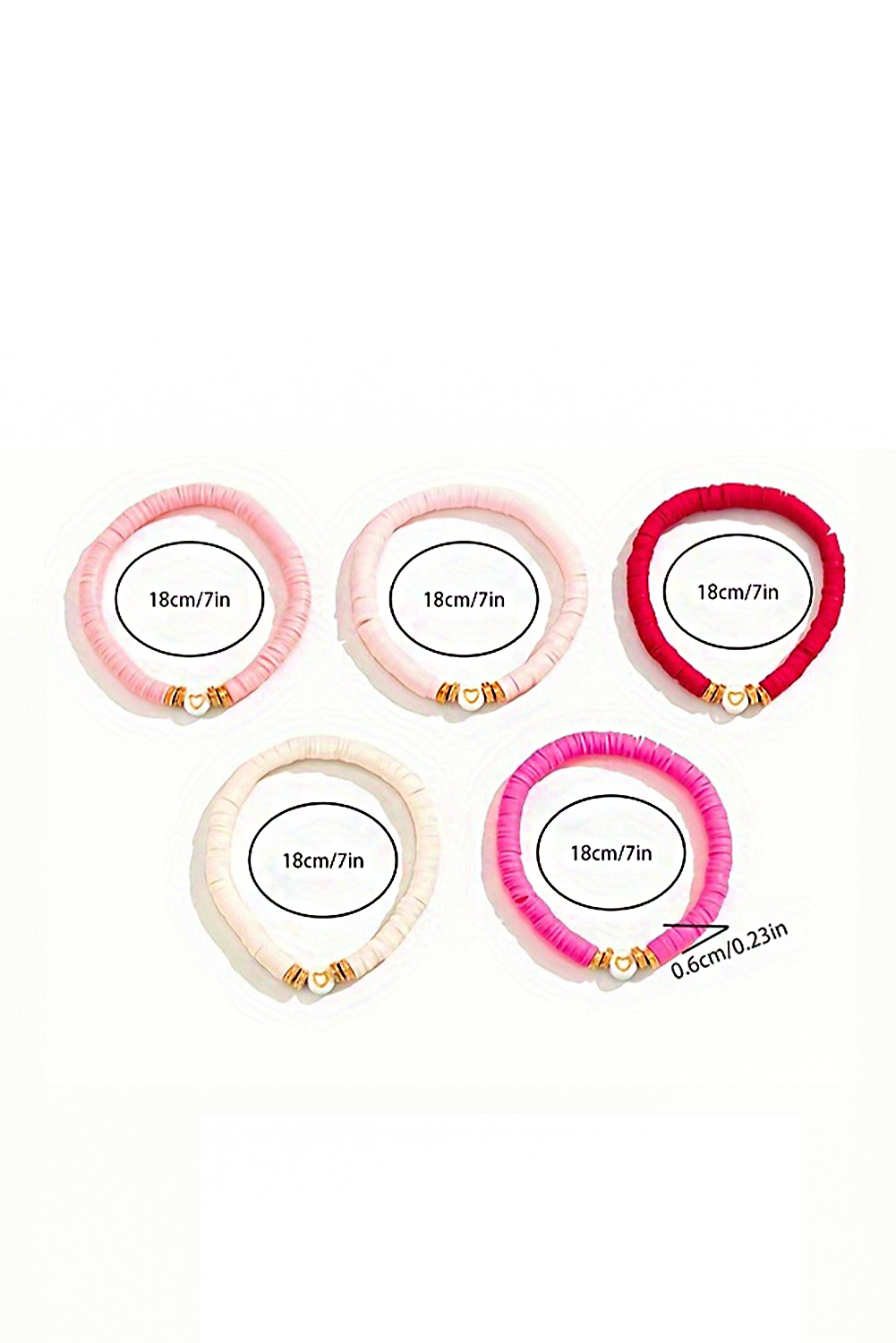 Peach Blossom 5Pcs Valentine Heart Beaded Bracelet - loveforevers