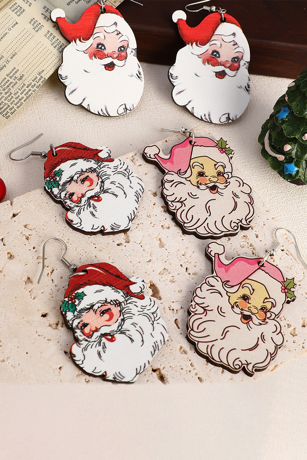 White 3 Pairs Christmas Santa Clause Pendant Hook Earrings - loveforevers