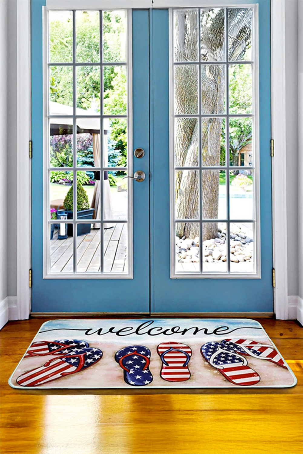 Dark Blue Welcome American Flag Slipper Print Entryway Mat - loveforevers