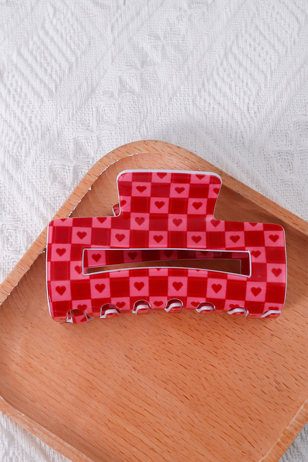 Racing Red Heart Checkered Print Cut Out Hair Claw Clip - loveforevers