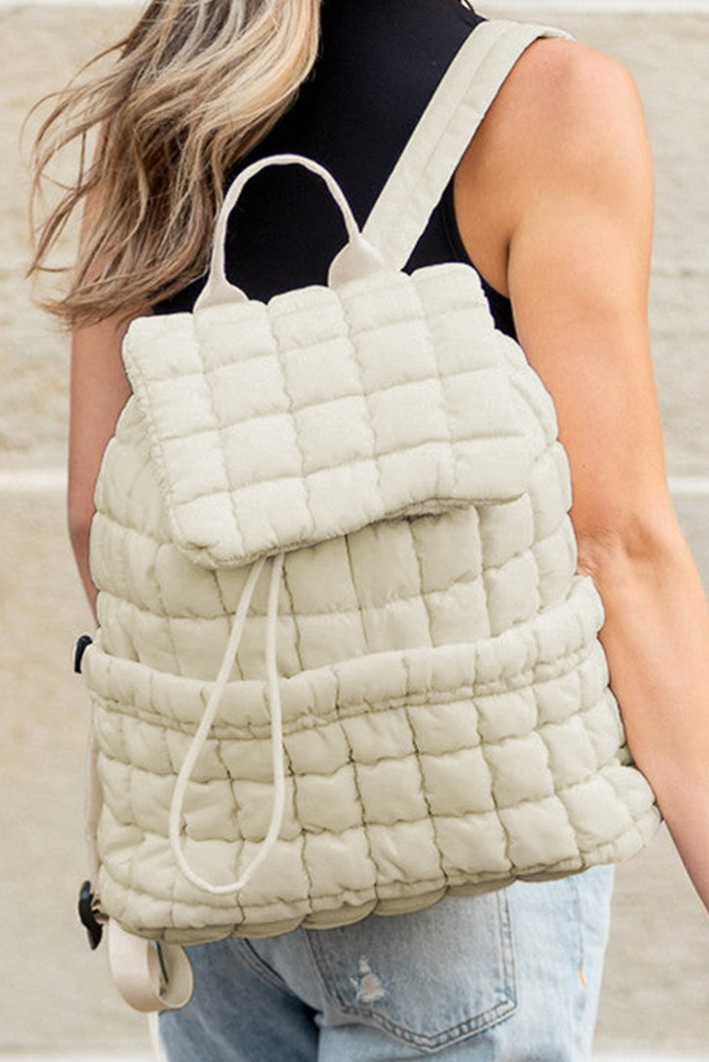 Black Solid Flapped Quilted Puffer Backpack - loveforevers