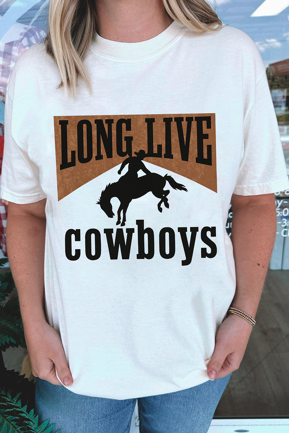 White LONG LIVE Cowboys Western Graphic Loose Tee - loveforevers