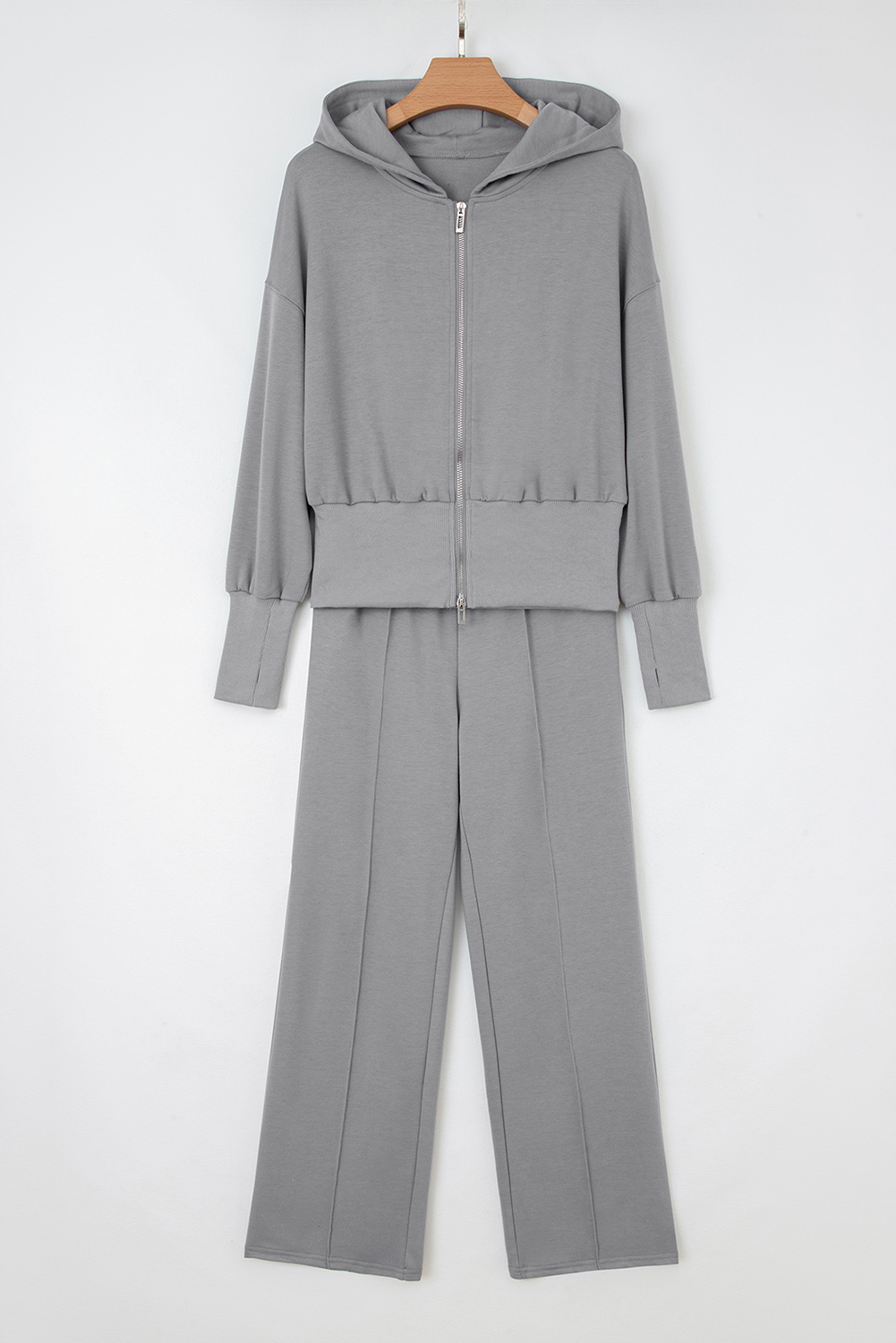 Gray Double Zipper Hooded Jacket and Sweatpants Active Set - loveforevers