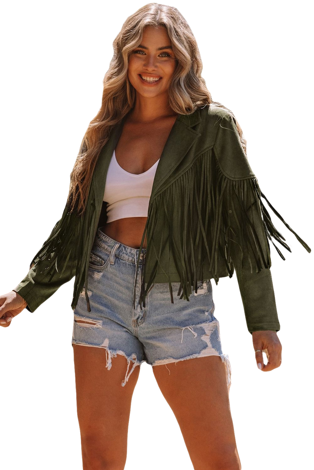 Gray Cropped Fringe Faux Suede Jacket - loveforevers