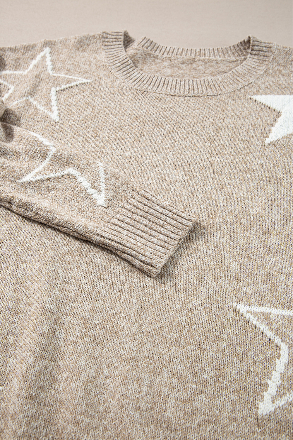 Khaki Star Pattern Drop Shoulder Sweater - loveforevers