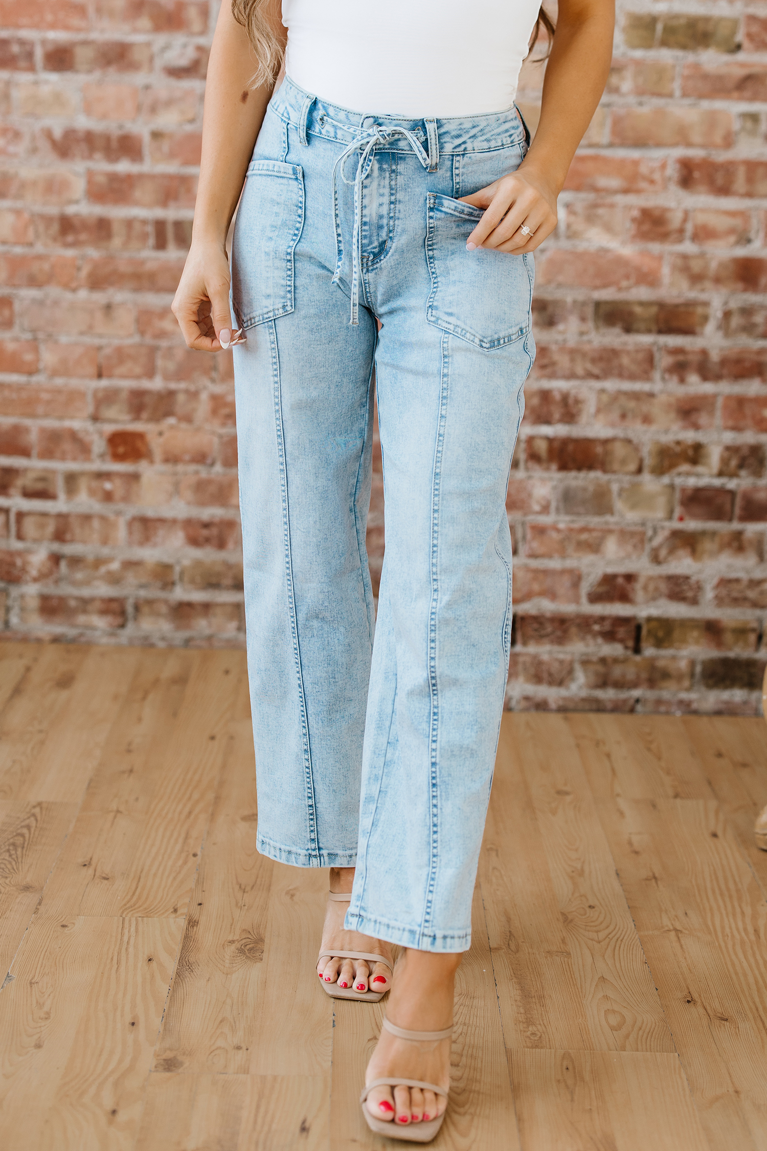 Myosotis Exposed Stitch Detail Drawstring Barrel Jeans - loveforevers