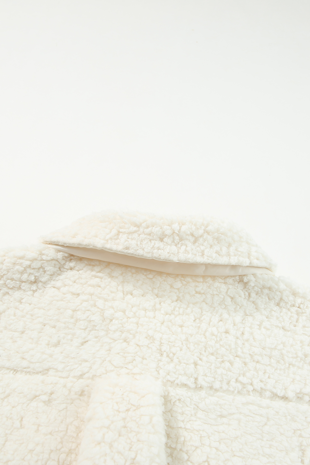 Beige Contrast Flap Pocket Single Breasted Teddy Coat - loveforevers