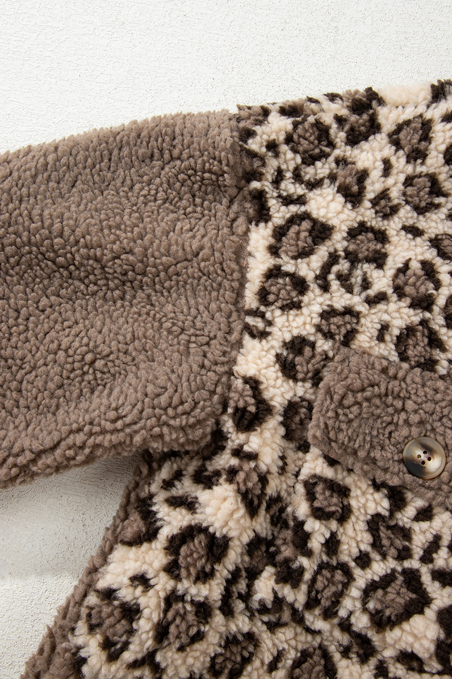 Brown Sherpa Leopard Print Flap Pocket Collared Button Up Jacket - loveforevers