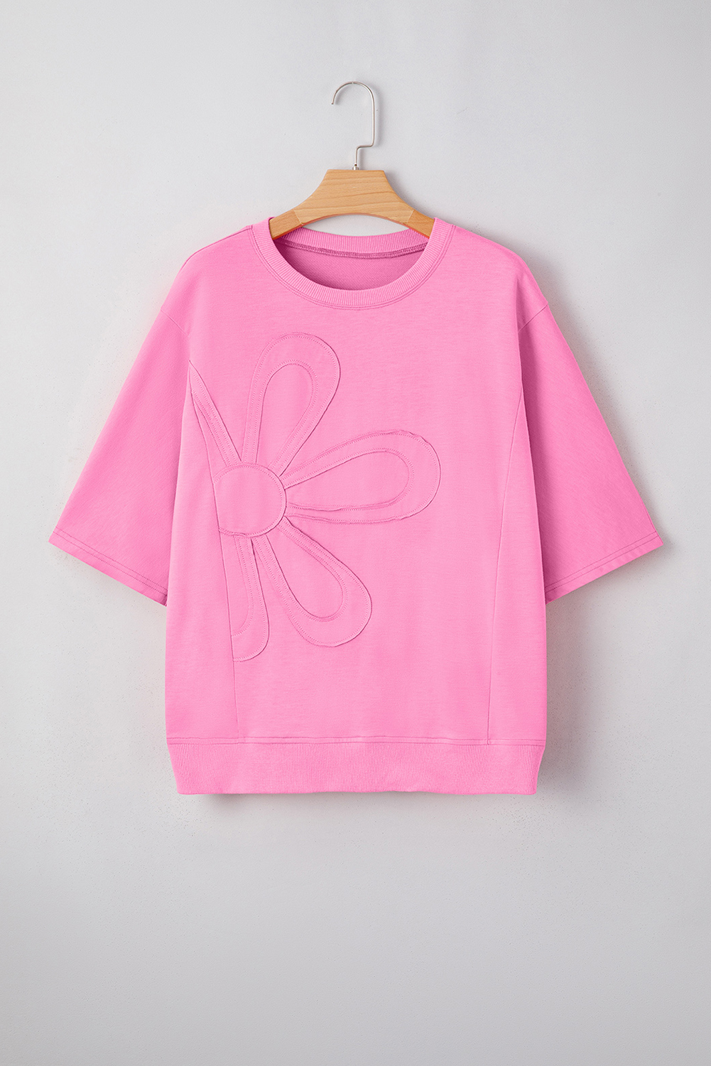 Pink Flower Patch Mineral Washed Terry Knit Cropped Wide Leg Pants - loveforevers