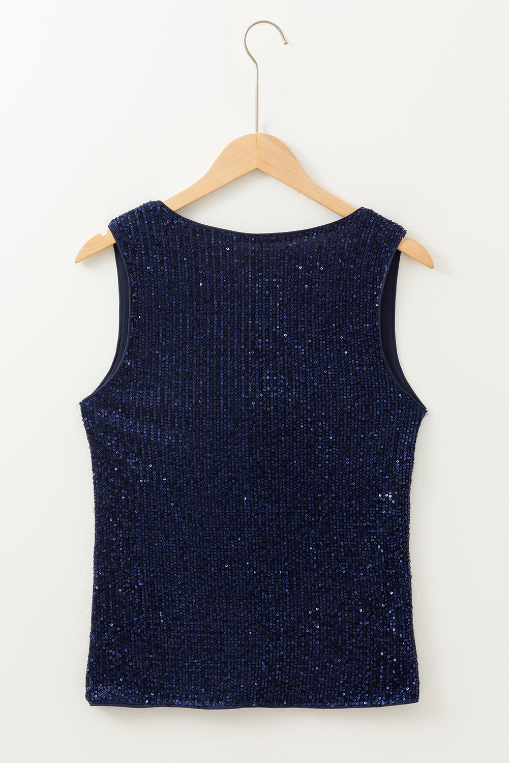 Dirty blue Sequined Deep V Neck Buttoned Tank Top - loveforevers