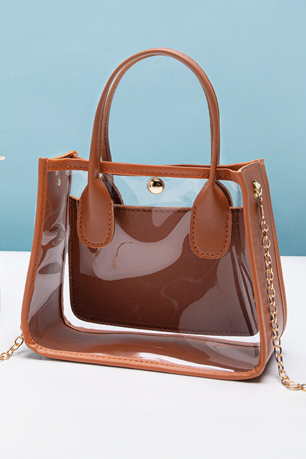 Chestnut PVC PU Leather Patchwork Chain Strap Shoulder Bag - loveforevers